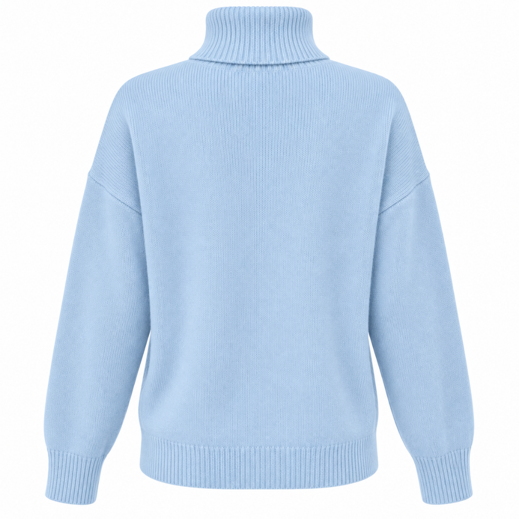 Pull oversize à col roulé bleu ciel Wearviro, vue de dos
