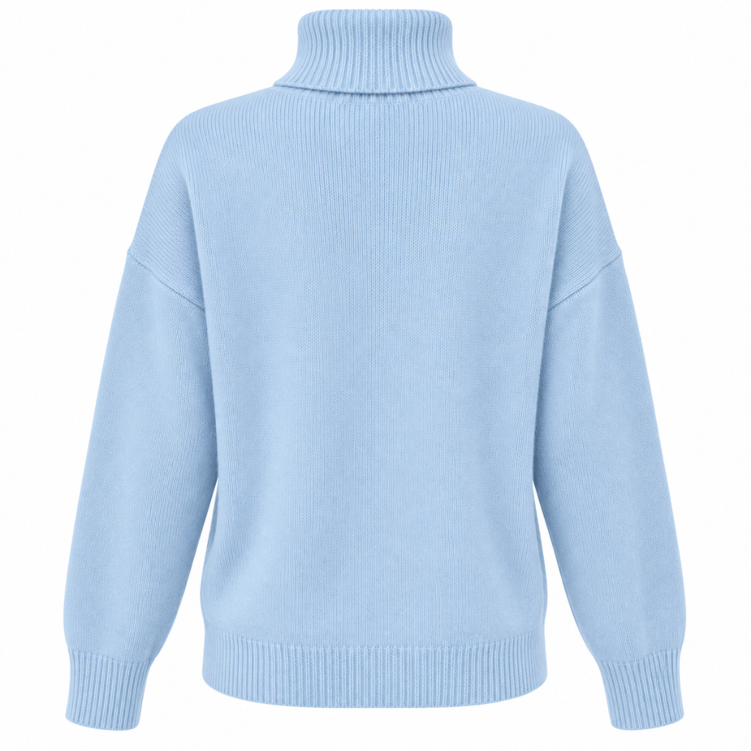 Pull oversize à col roulé bleu ciel Wearviro, vue de dos