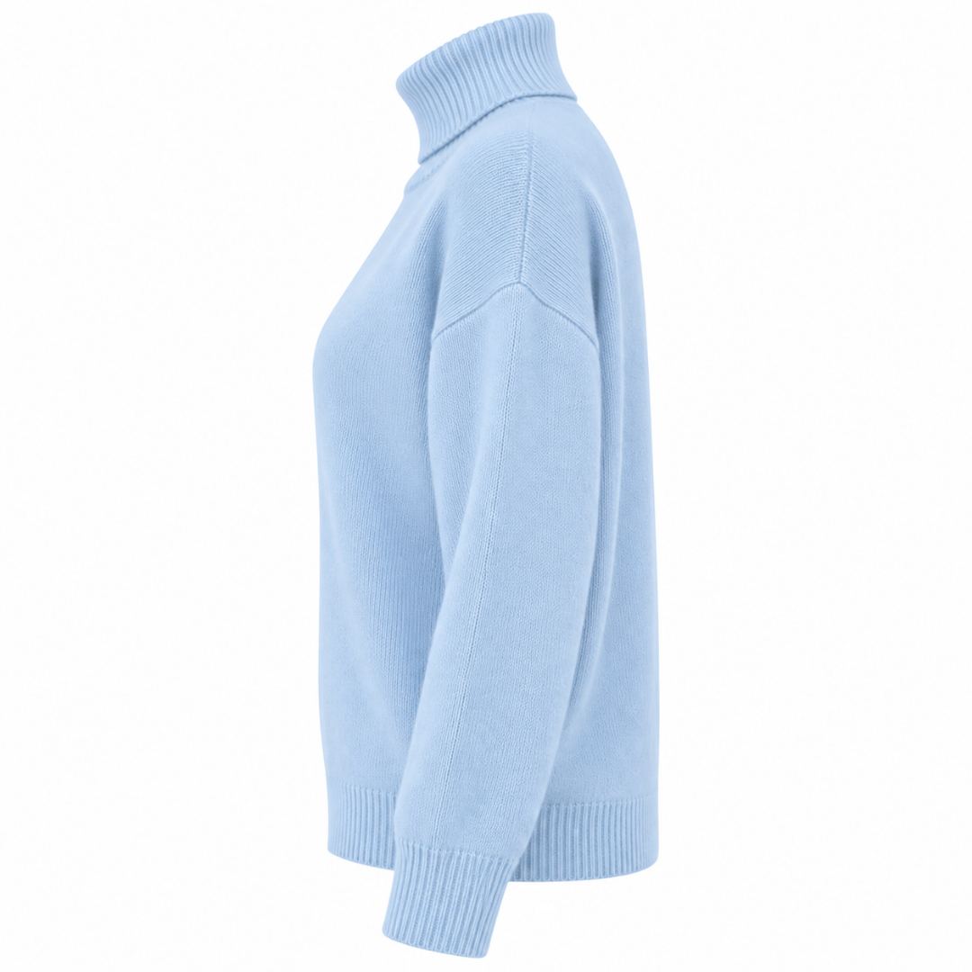 Pull oversize à col roulé bleu ciel Wearviro, vue de profil