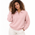 Pull polo en maille douce rose poudré Wearviro porté, vue de face