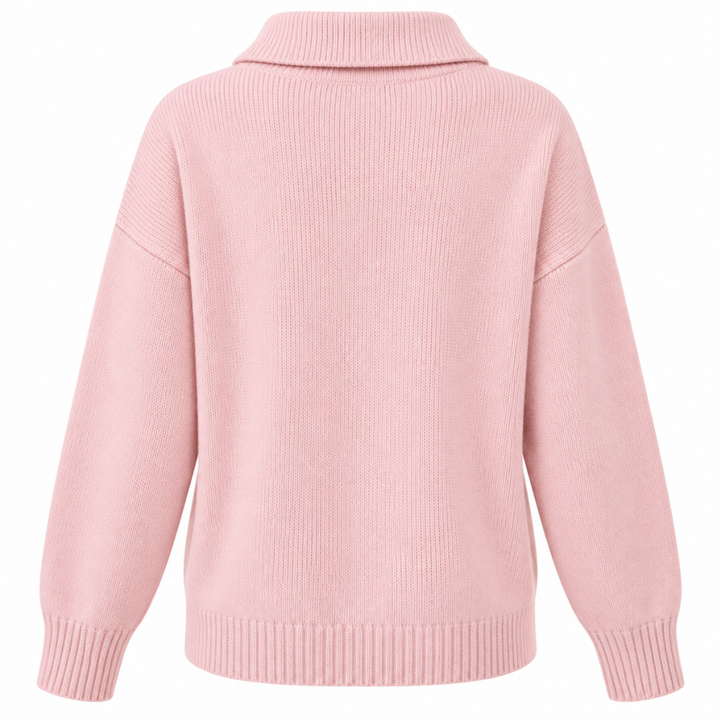Pull polo en maille douce rose poudré Wearviro, vue de dos