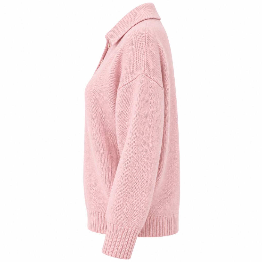 Pull polo en maille douce rose poudré Wearviro, vue de profil