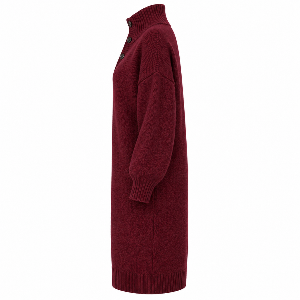 Robe pull oversize à col montant bordeaux Wearviro, vue de profil
