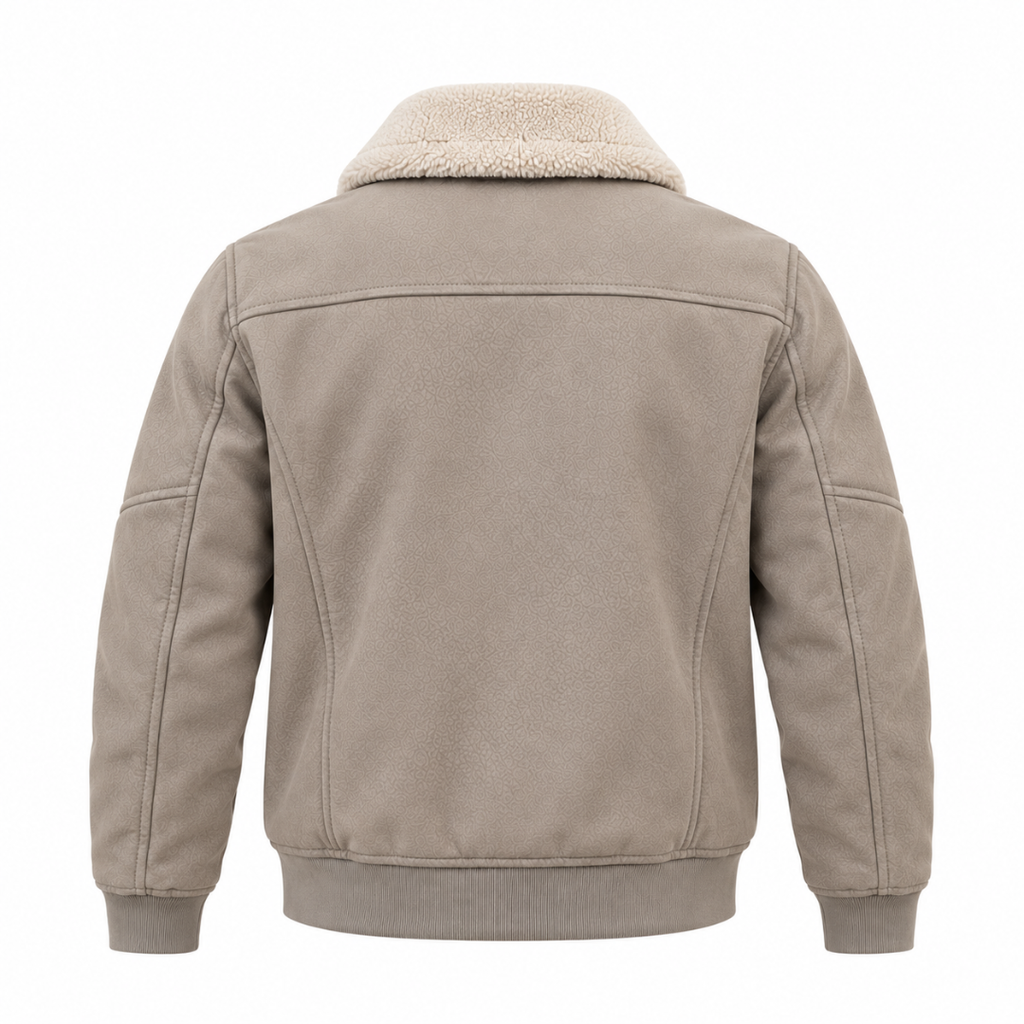 Veste aviateur en daim beige Wearviro avec col mouton, vue de dos