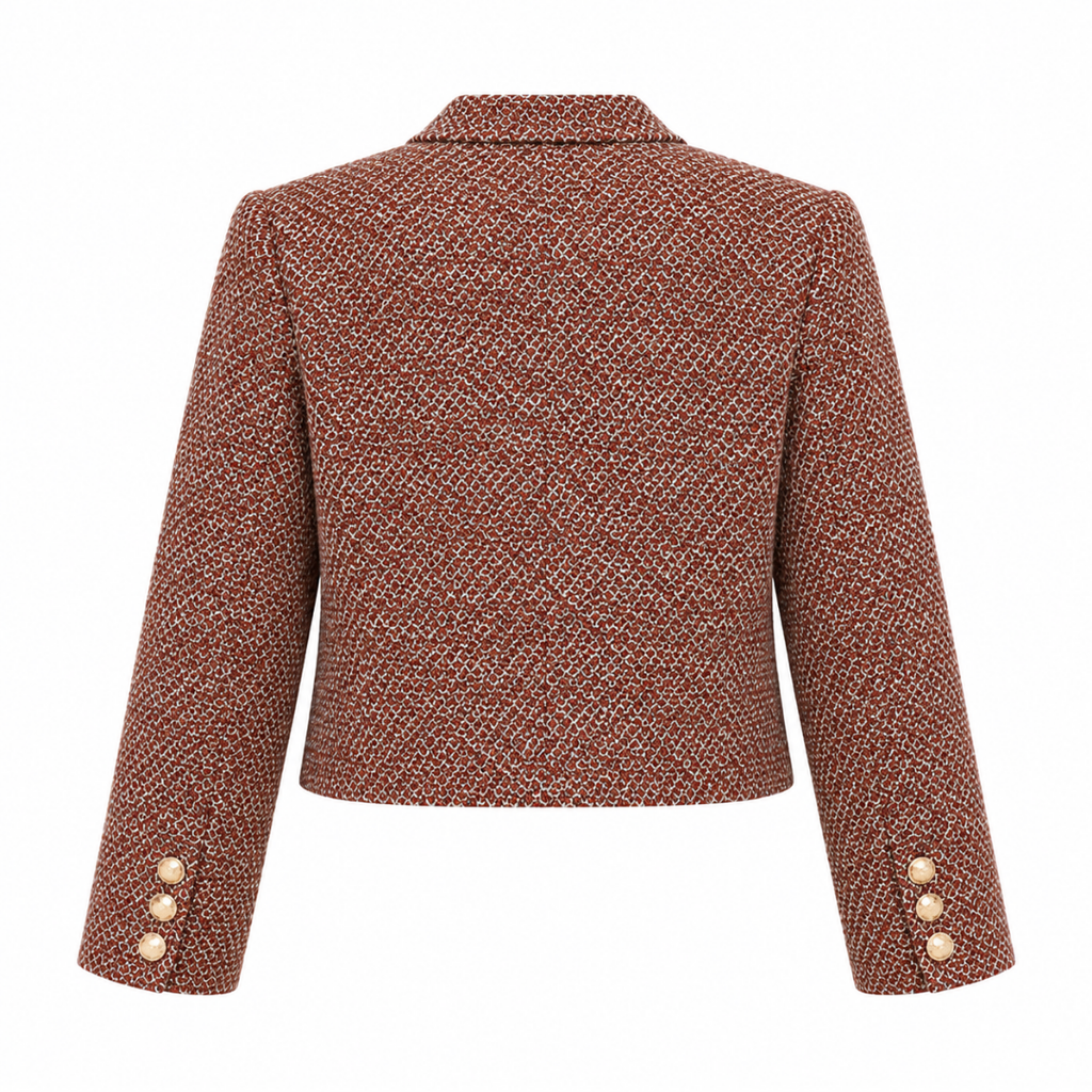 Veste courte en tweed marron à boutons dorés Wearviro, vue de dos
