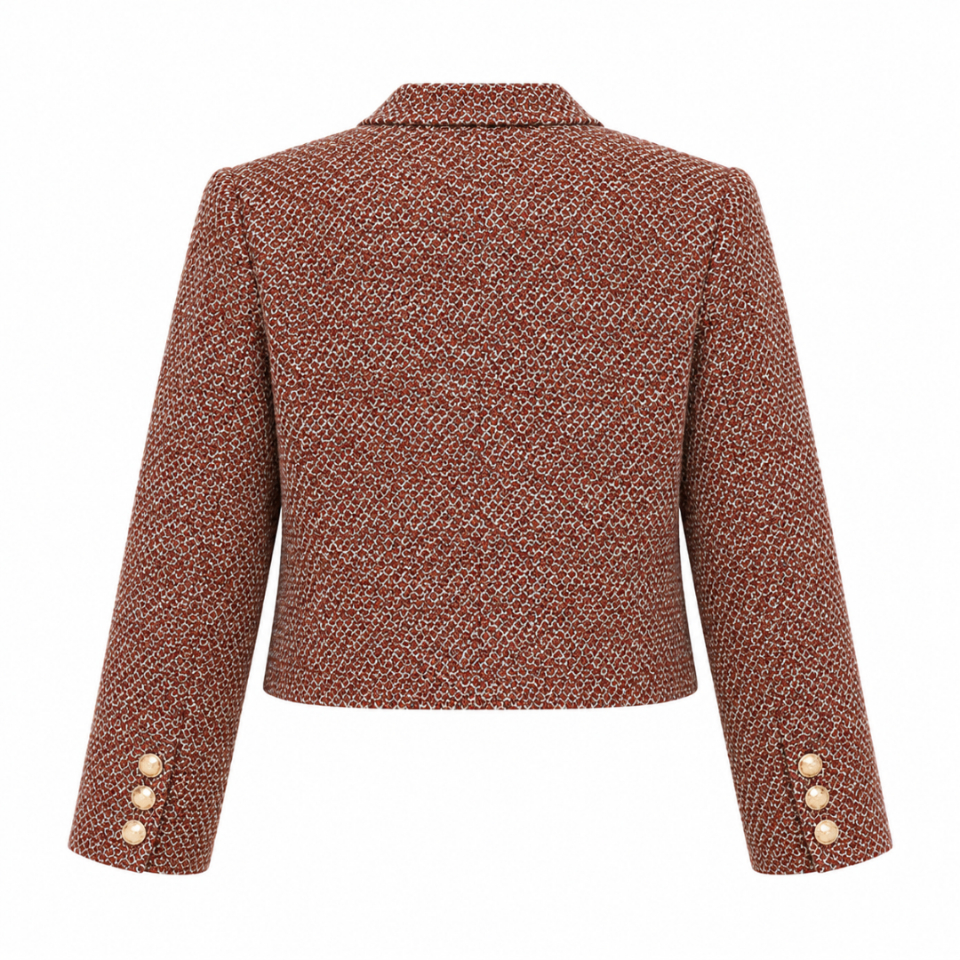 Veste courte en tweed marron à boutons dorés Wearviro, vue de dos