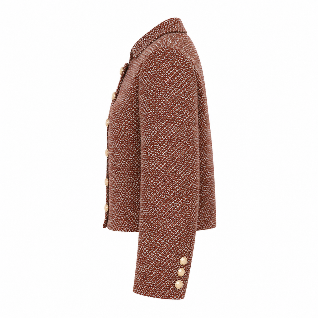 Veste courte en tweed marron à boutons dorés Wearviro, vue de profil