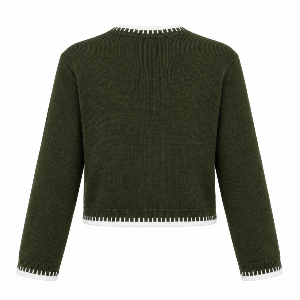 Pull femme vert olive à col rond Wearviro, vue de dos