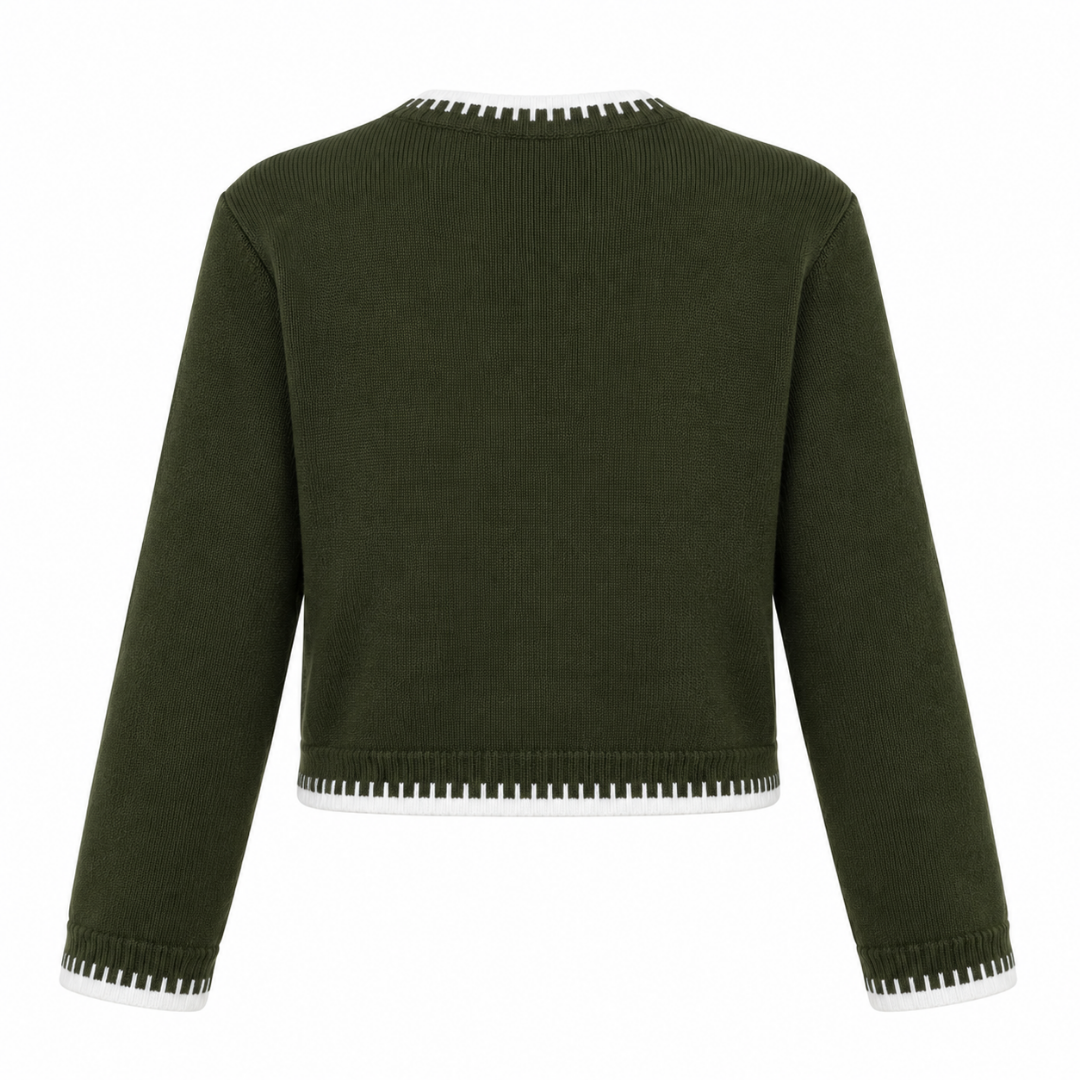 Pull femme vert olive à col rond Wearviro, vue de dos