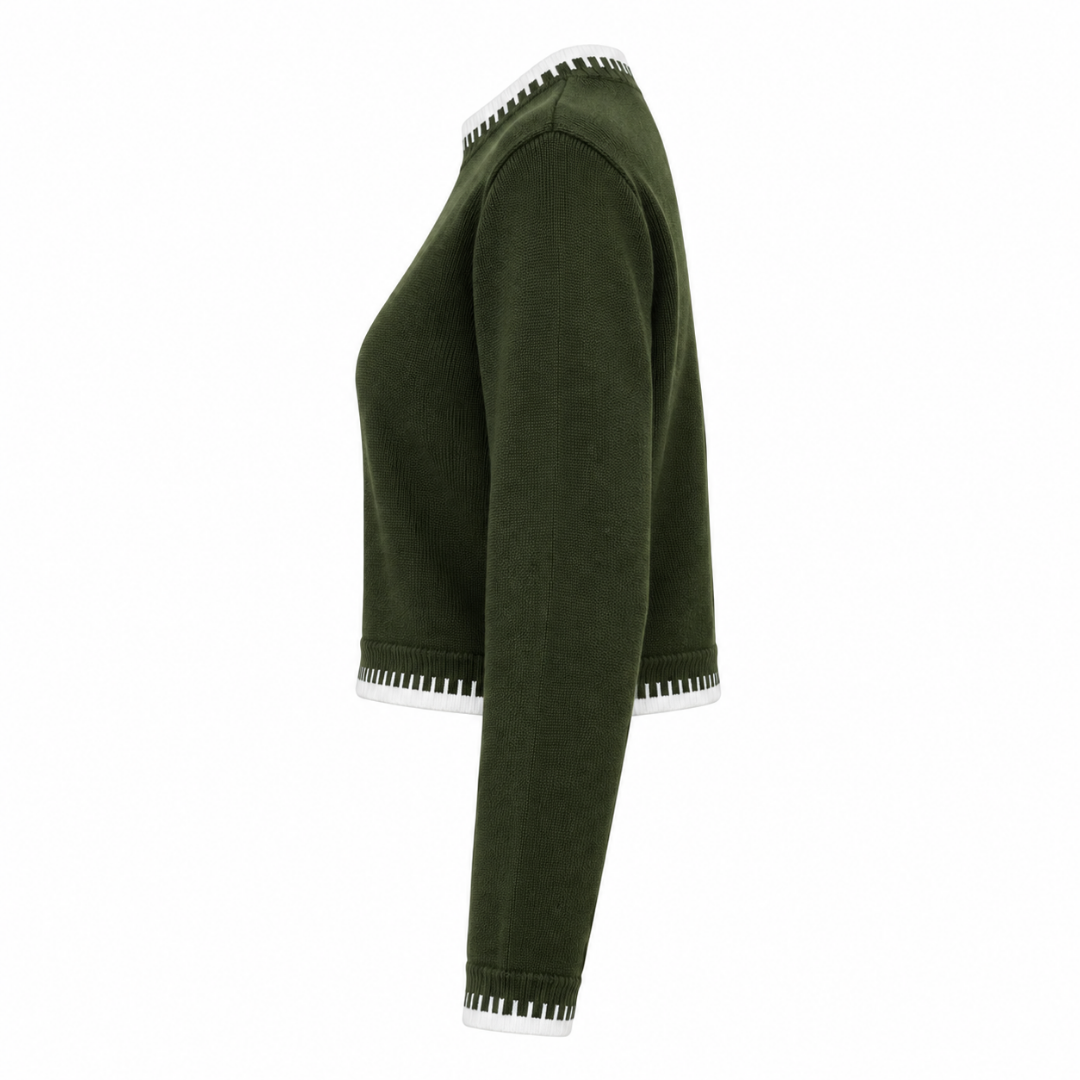 Pull femme vert olive à col rond Wearviro, vue de profil