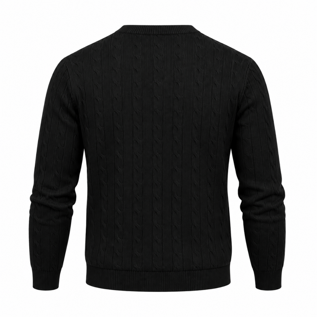 Pull homme noir en maille torsadée Wearviro, vue de dos
