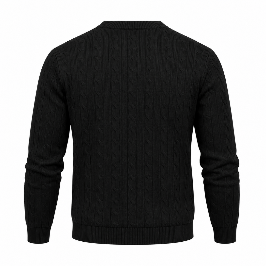 Pull homme noir en maille torsadée Wearviro, vue de dos