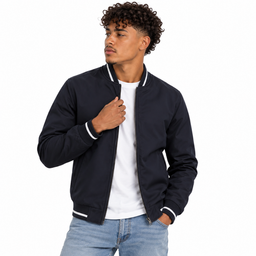 Blouson homme bomber bleu marine Wearviro porté, vue de face
