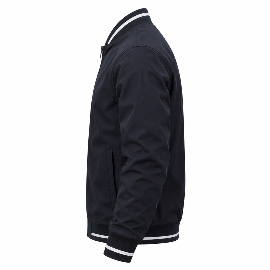 Blouson homme bomber bleu marine Wearviro, vue de profil