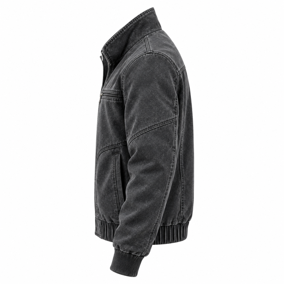 Veste bomber effet denim délavé gris anthracite Wearviro, vue de profil