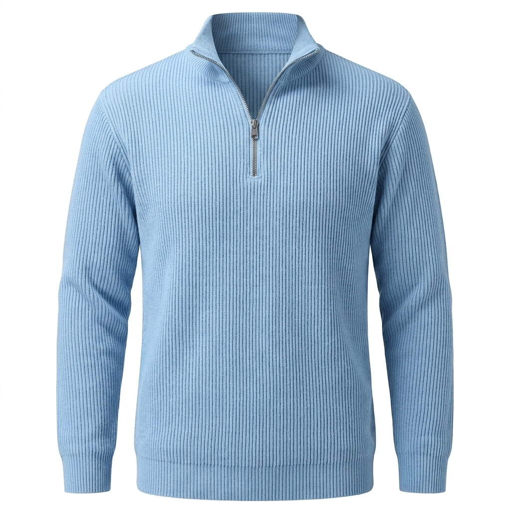 Pull Camionneur Homme En Maille Côtelée – Demi-Zip