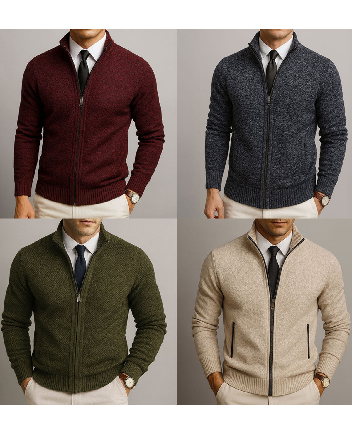 Gilet Zippé Homme En Maille – Col Montant