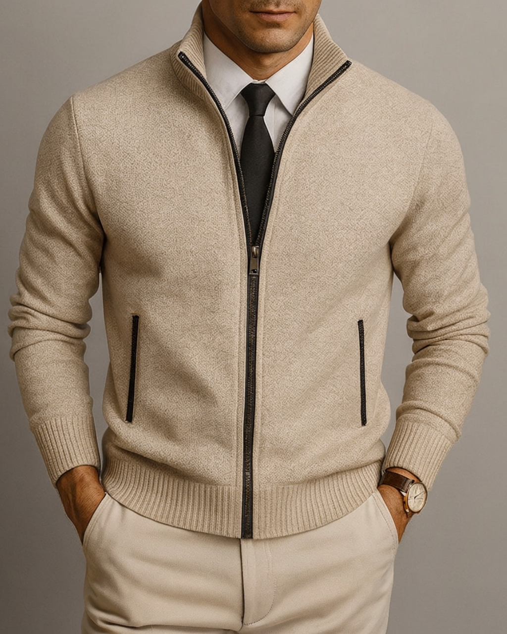 Gilet Zippé Homme En Maille – Col Montant