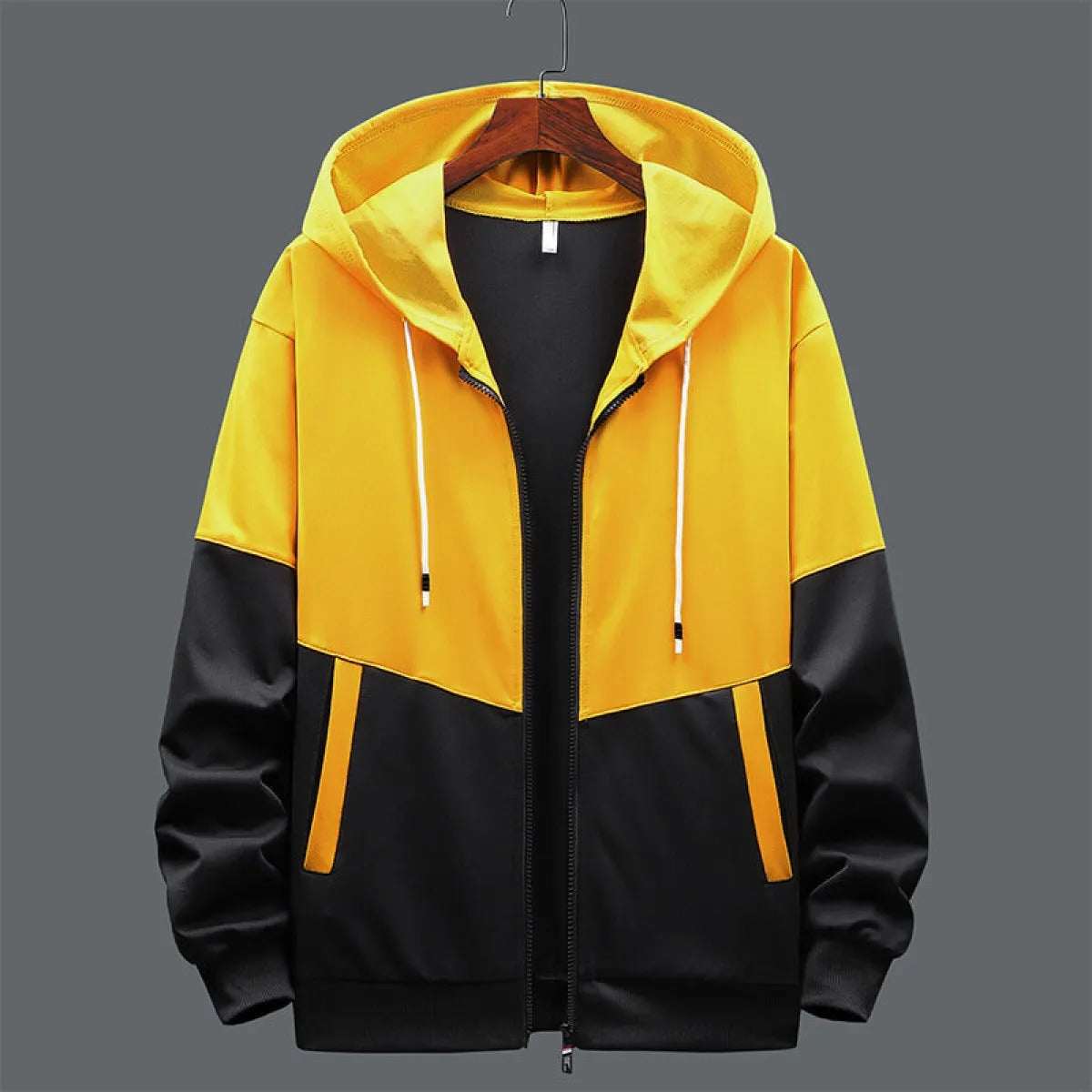 Sweat À Capuche Homme Zippé Bicolore – Motif Géométrique