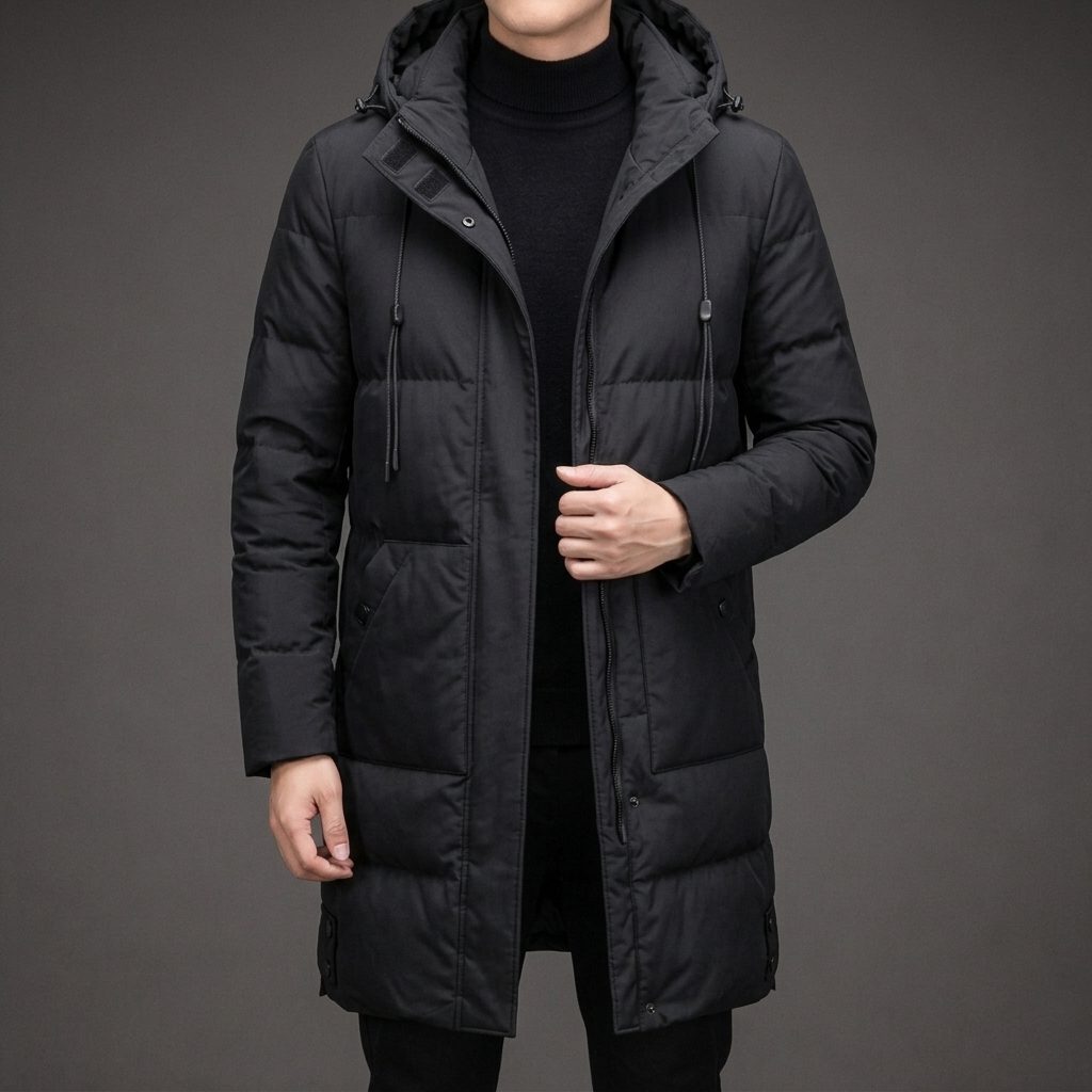 Doudoune Longue Homme – Capuche Et Double Zip
