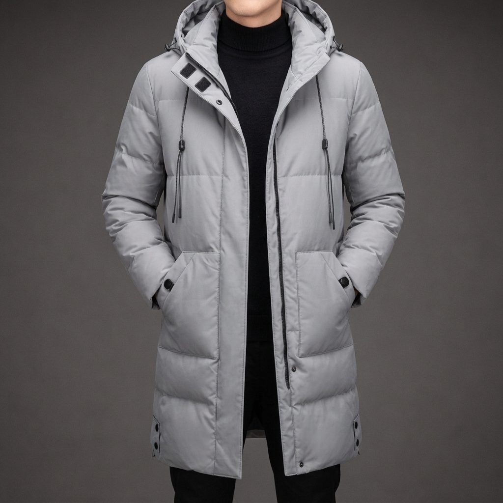 Doudoune Longue Homme – Capuche Et Double Zip