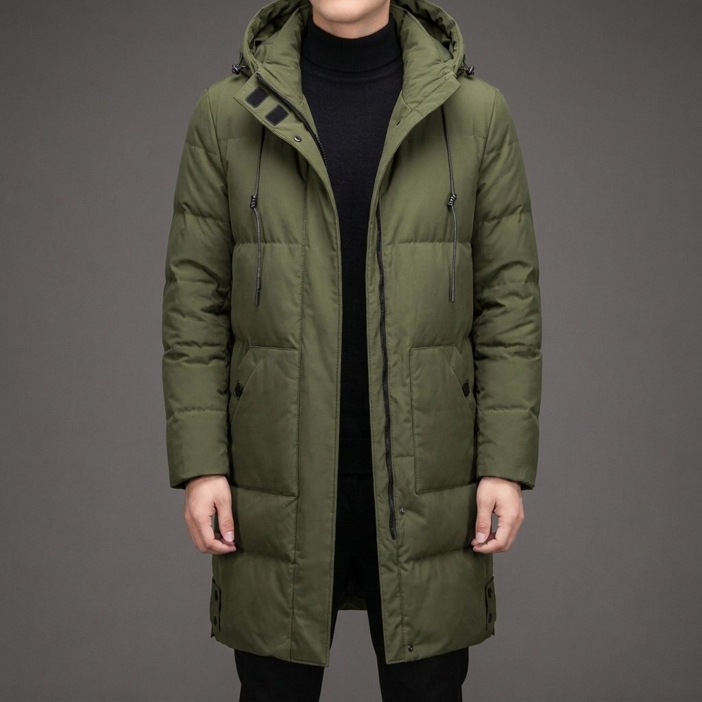 Doudoune Longue Homme – Capuche Et Double Zip
