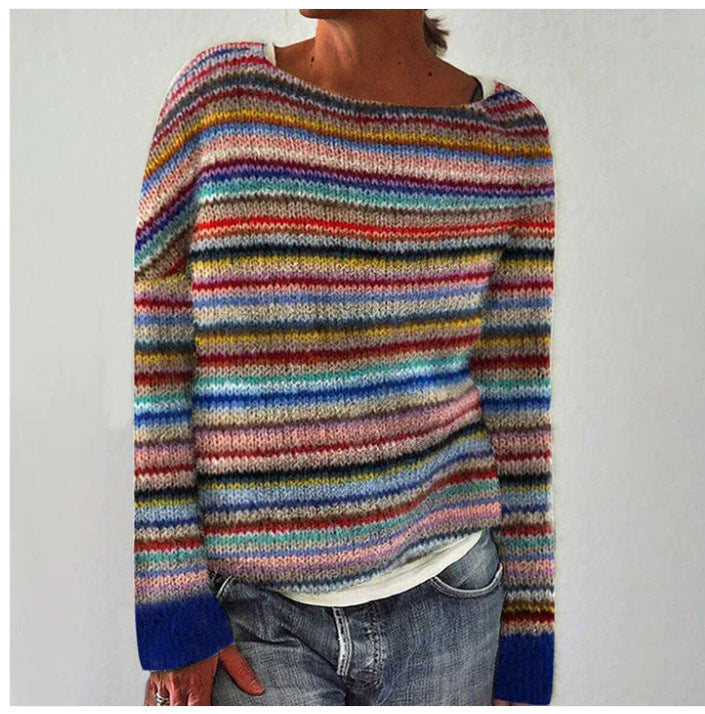 Pull Femme Rayé Multicolore – Col Bateau