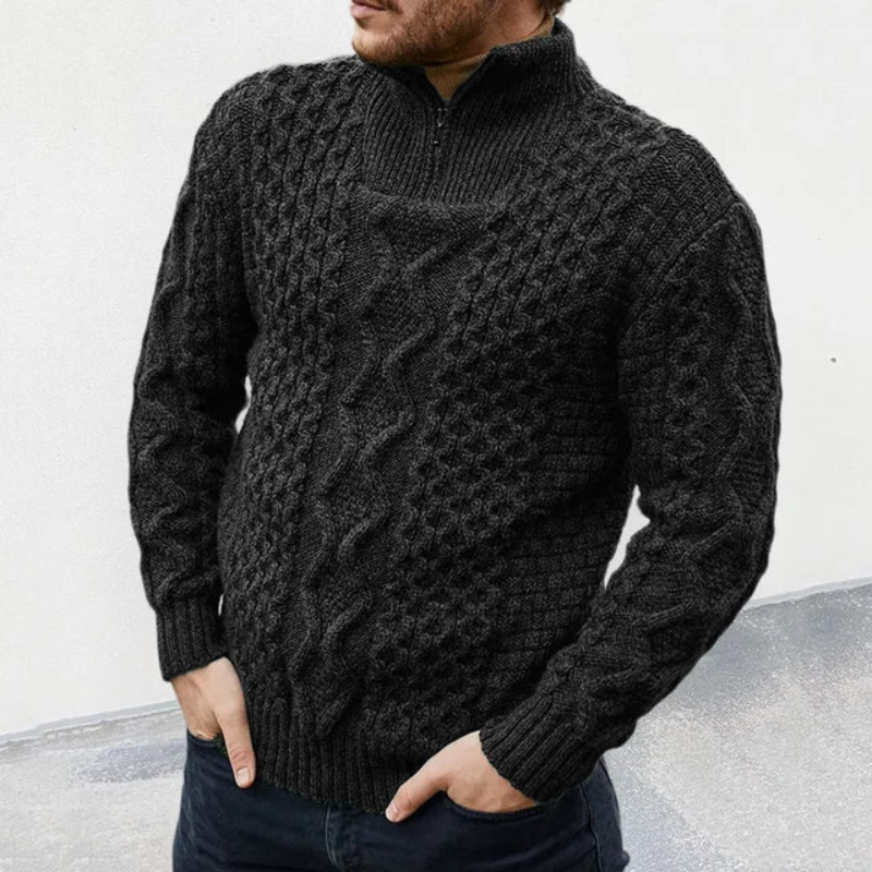 Pull Homme Demi-Zip En Maille – Col Montant