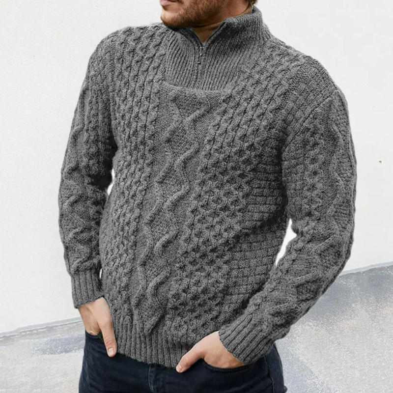 Pull Homme Demi-Zip En Maille – Col Montant