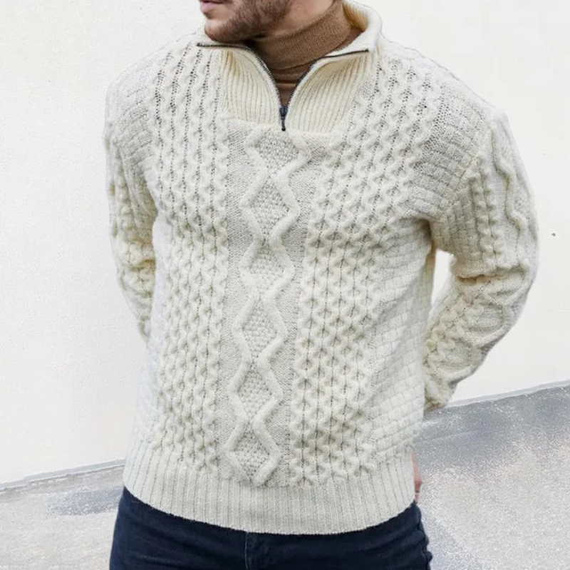 Pull Homme Demi-Zip En Maille – Col Montant