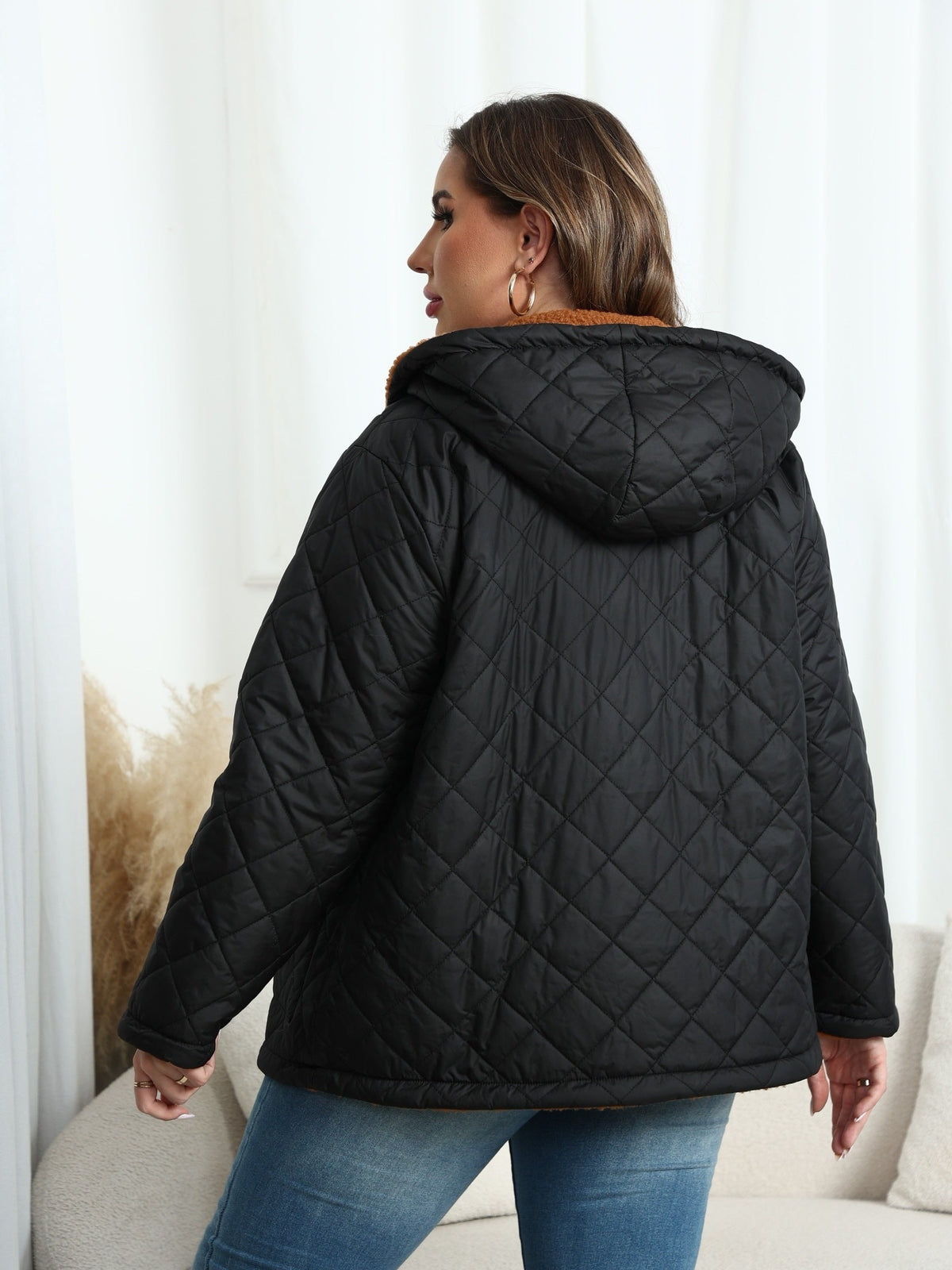 Veste Matelassée Femme Grande Taille Doublée Sherpa – Boutons-Pression