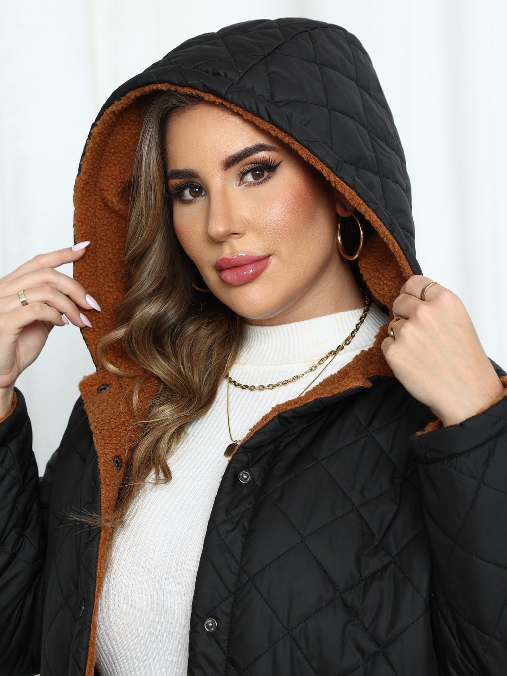 Veste Matelassée Femme Grande Taille Doublée Sherpa – Boutons-Pression