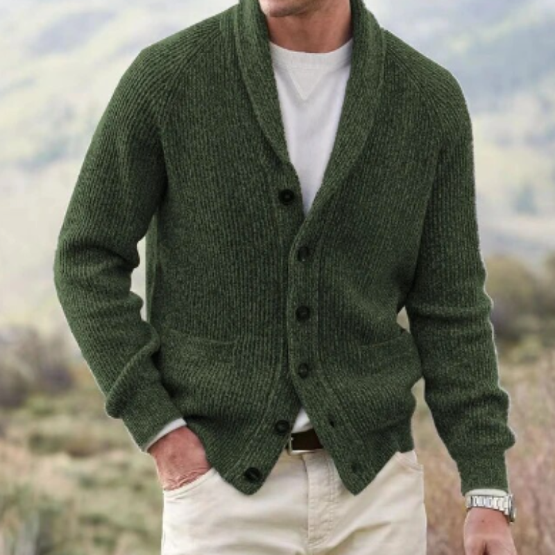 Gilet Homme En Maille Côtelée – Col Châle