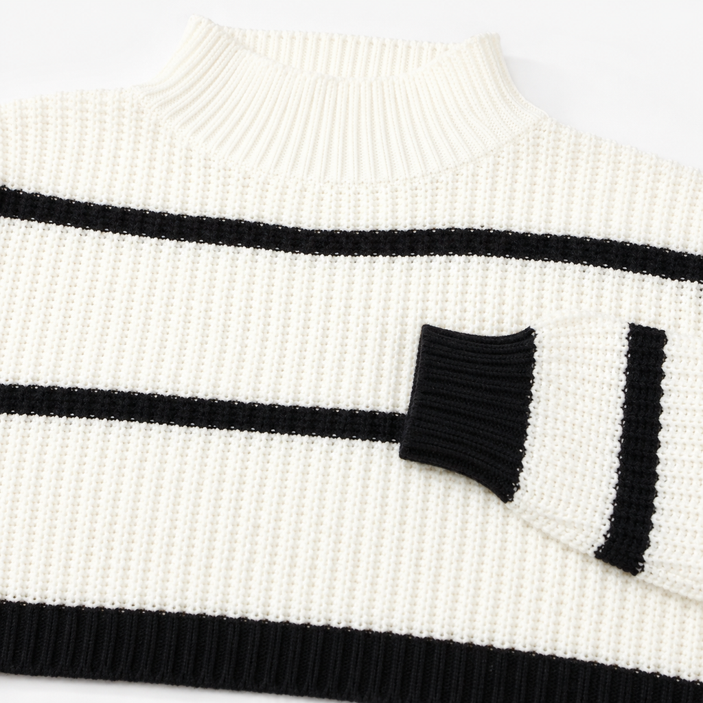 Pull Femme Grande Taille Rayé – Col Montant