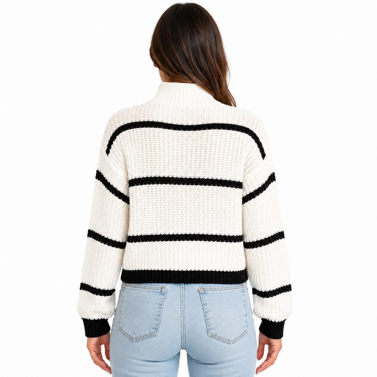 Pull Femme Grande Taille Rayé – Col Montant