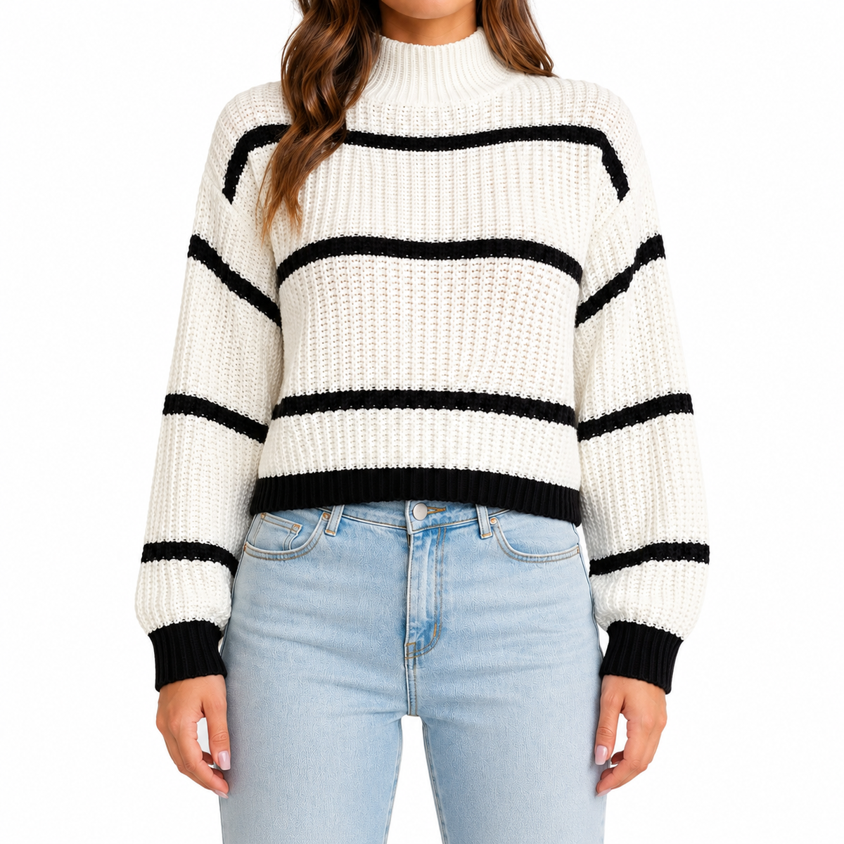 Pull Femme Grande Taille Rayé – Col Montant