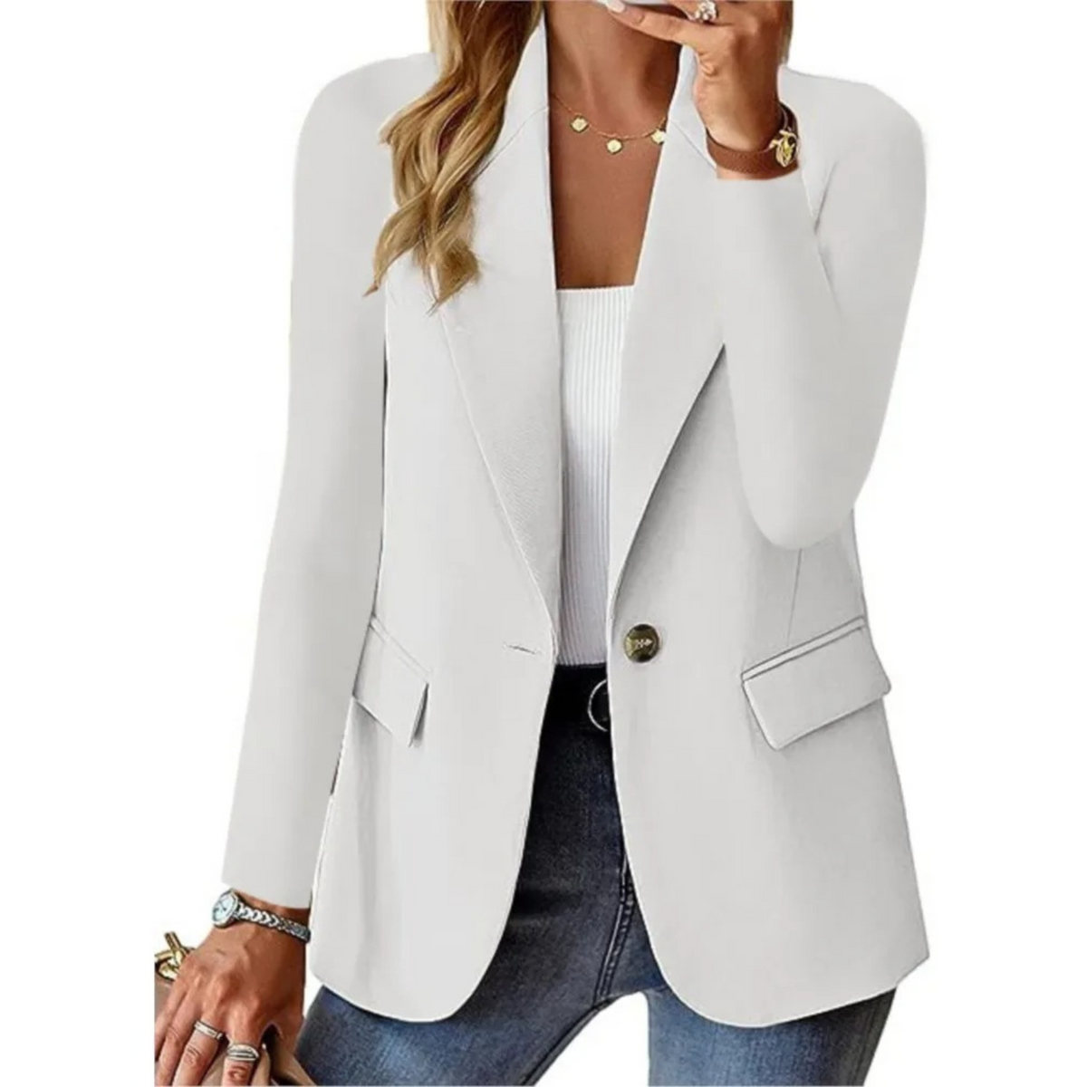 Blazer Femme Cintré À Poches – Col Tailleur