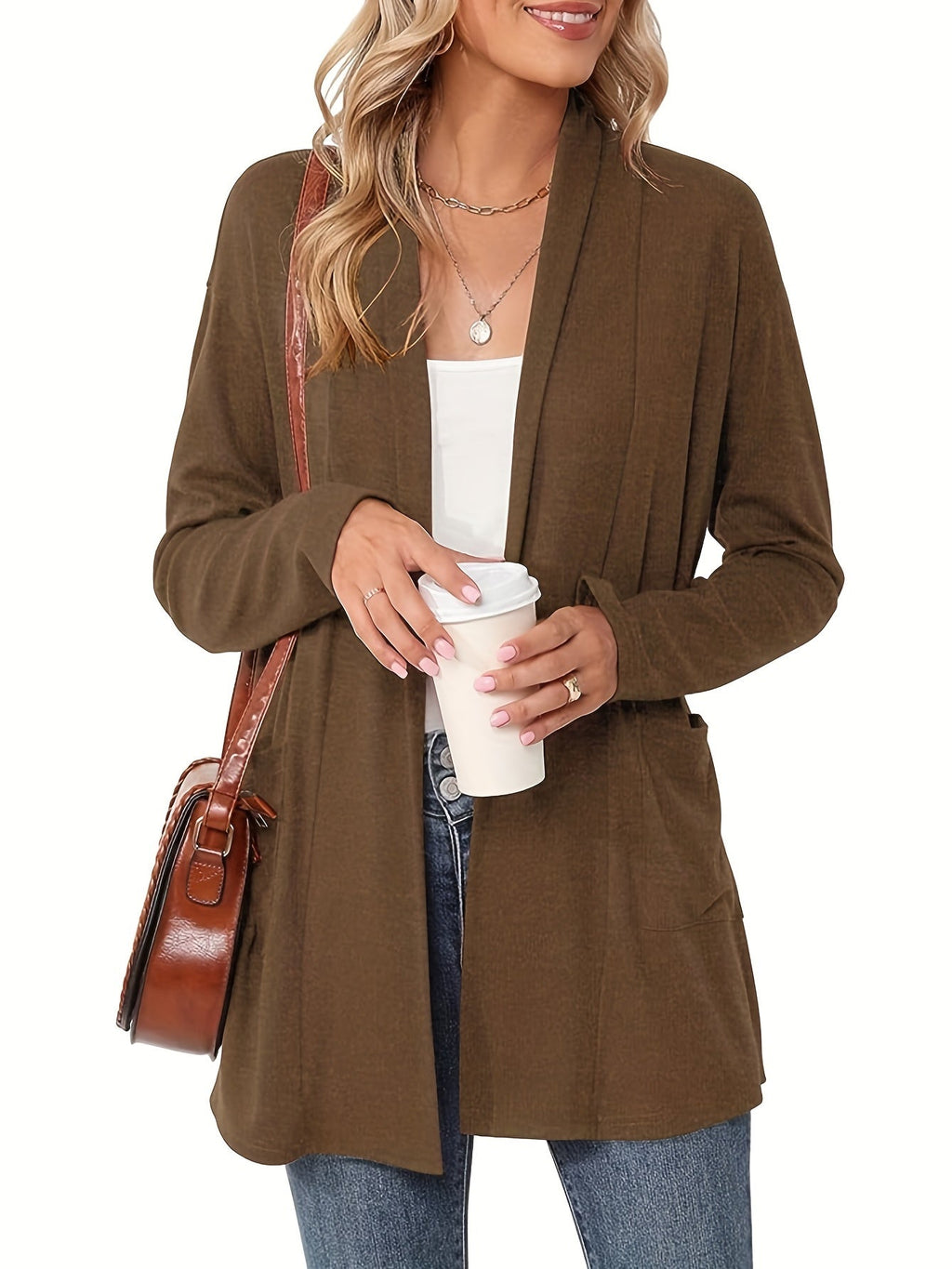 Gilet Long Femme Ouvert – Avec Poches