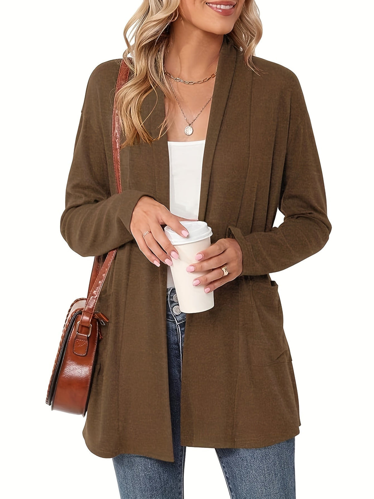 Gilet Long Femme Ouvert – Avec Poches
