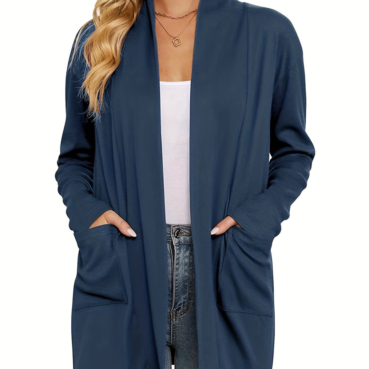 Gilet Long Femme Ouvert – Avec Poches