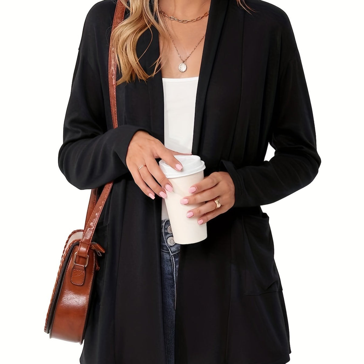 Gilet Long Femme Ouvert – Avec Poches