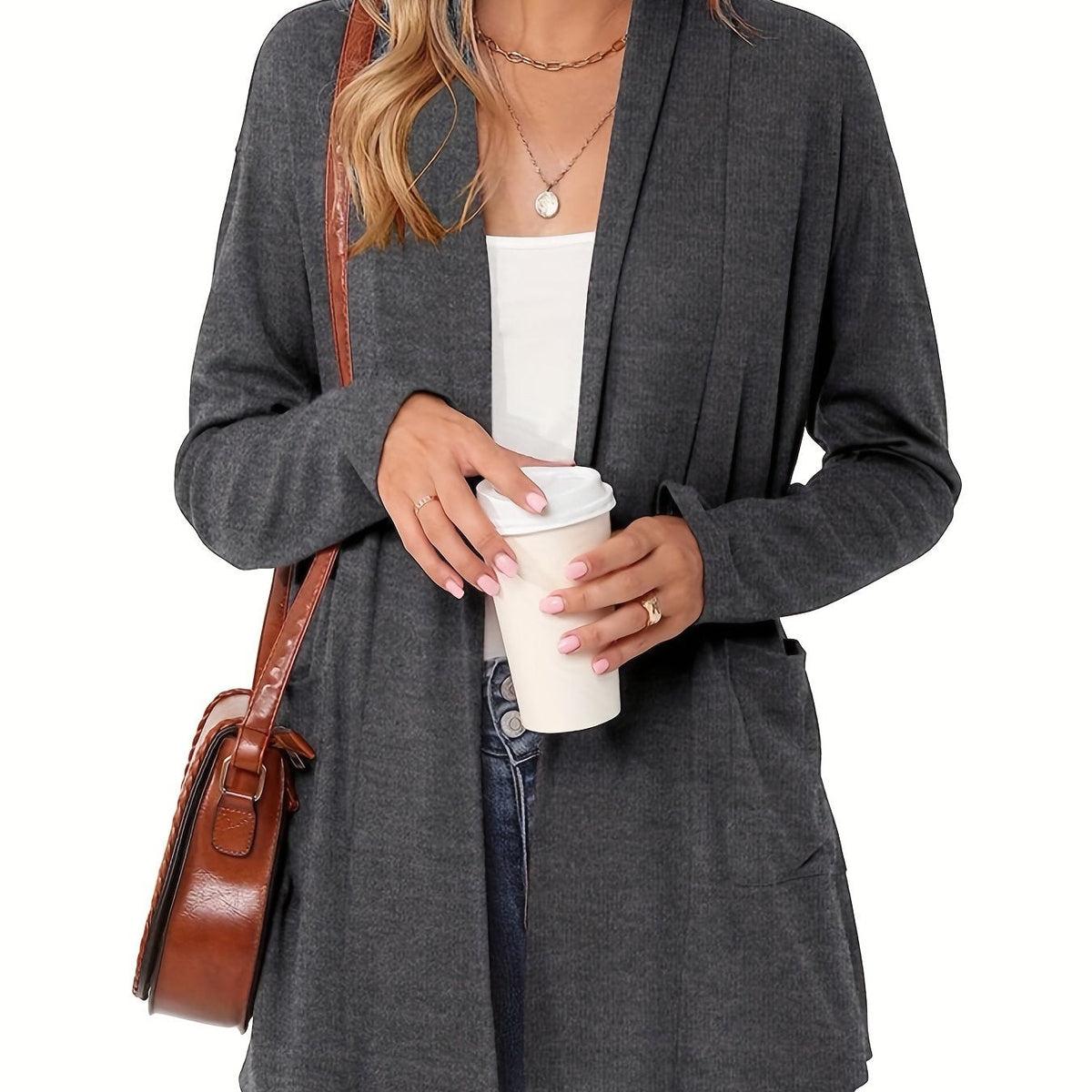 Gilet Long Femme Ouvert – Avec Poches