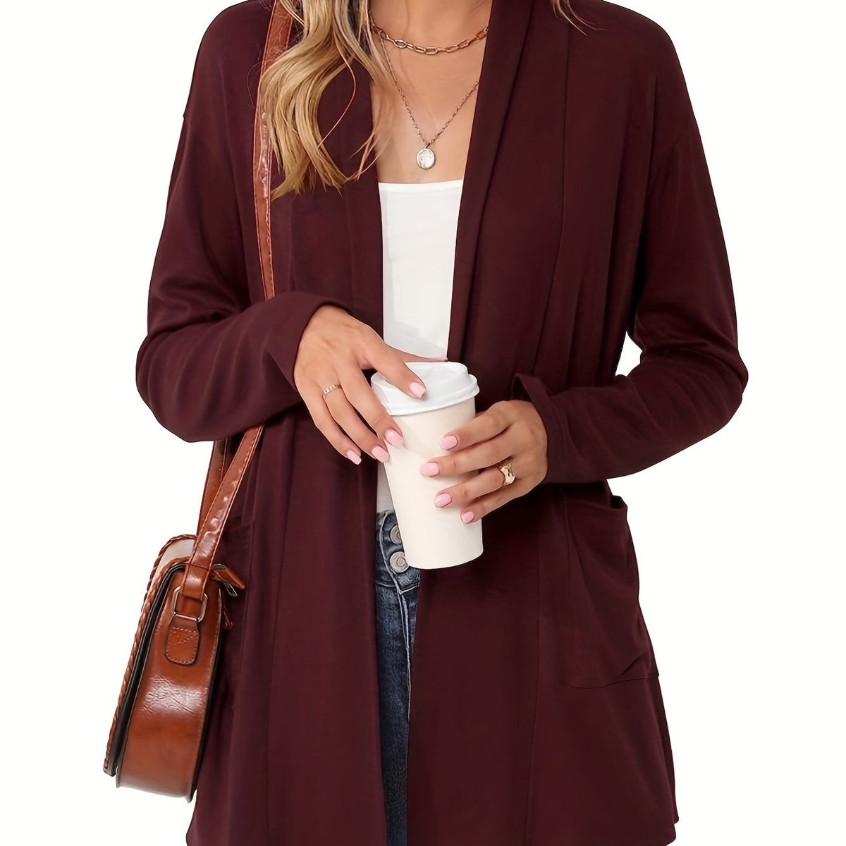 Gilet Long Femme Ouvert – Avec Poches