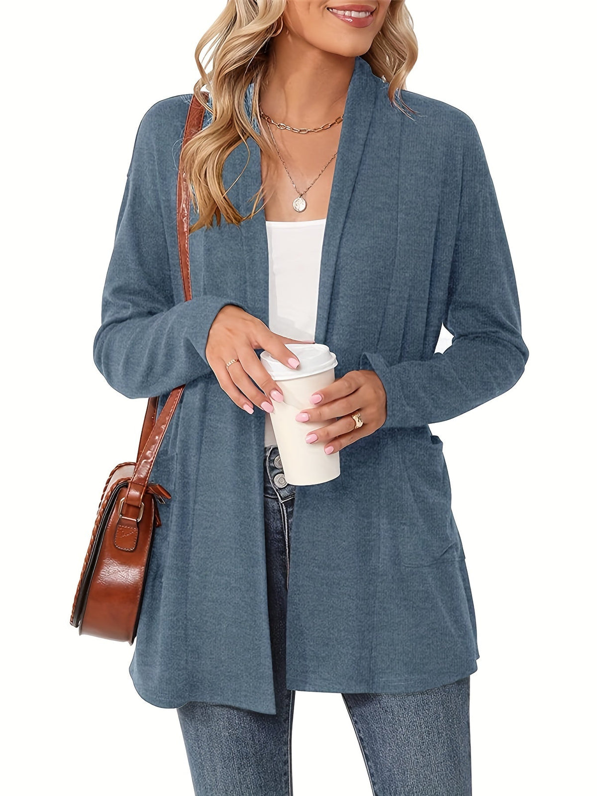 Gilet Long Femme Ouvert – Avec Poches