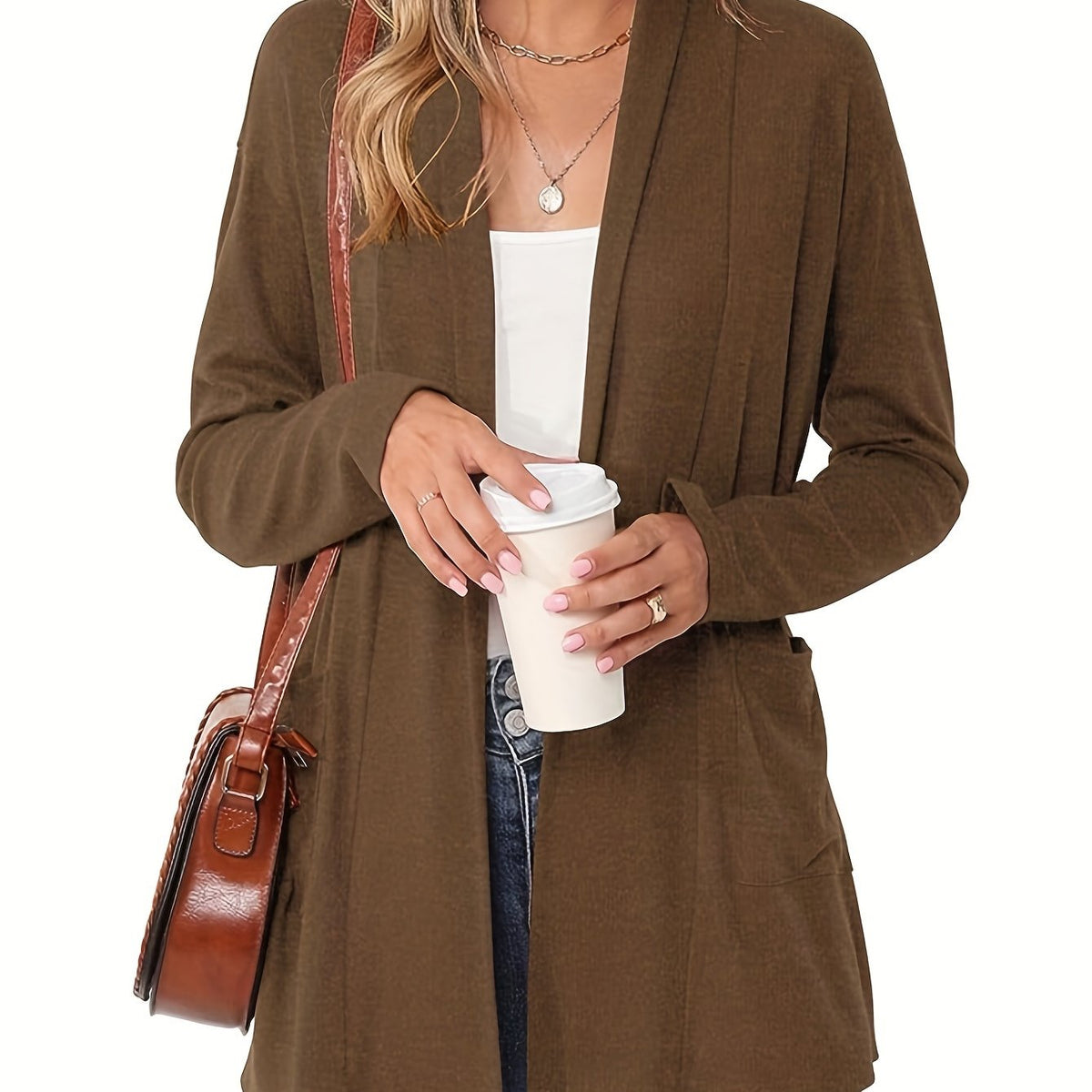 Gilet Long Femme Ouvert – Avec Poches