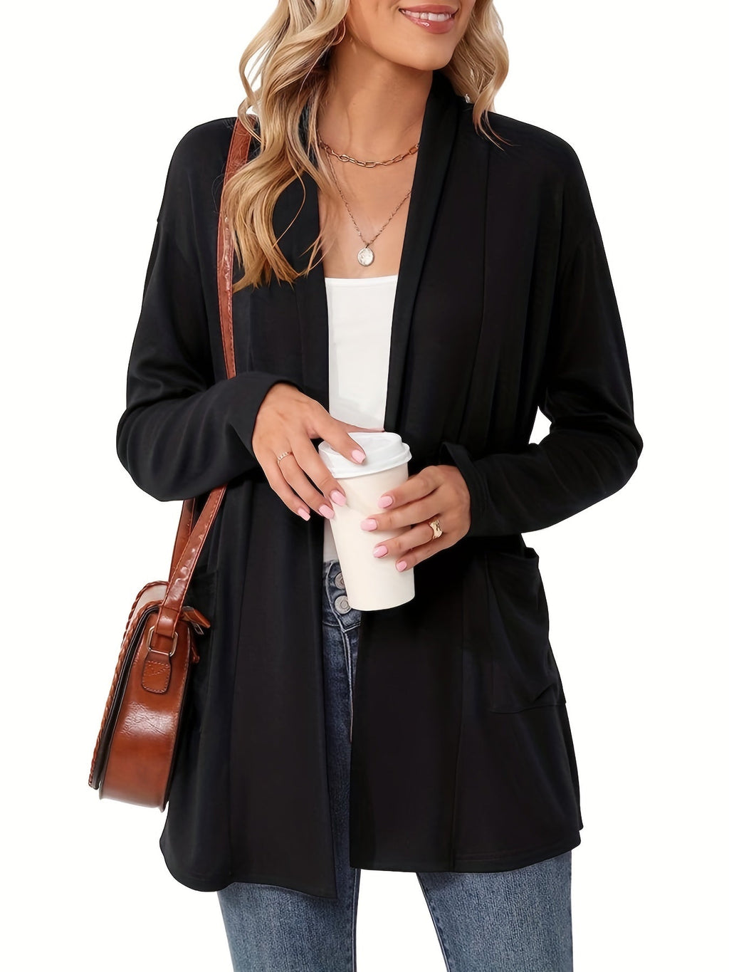 Gilet Long Femme Ouvert – Avec Poches