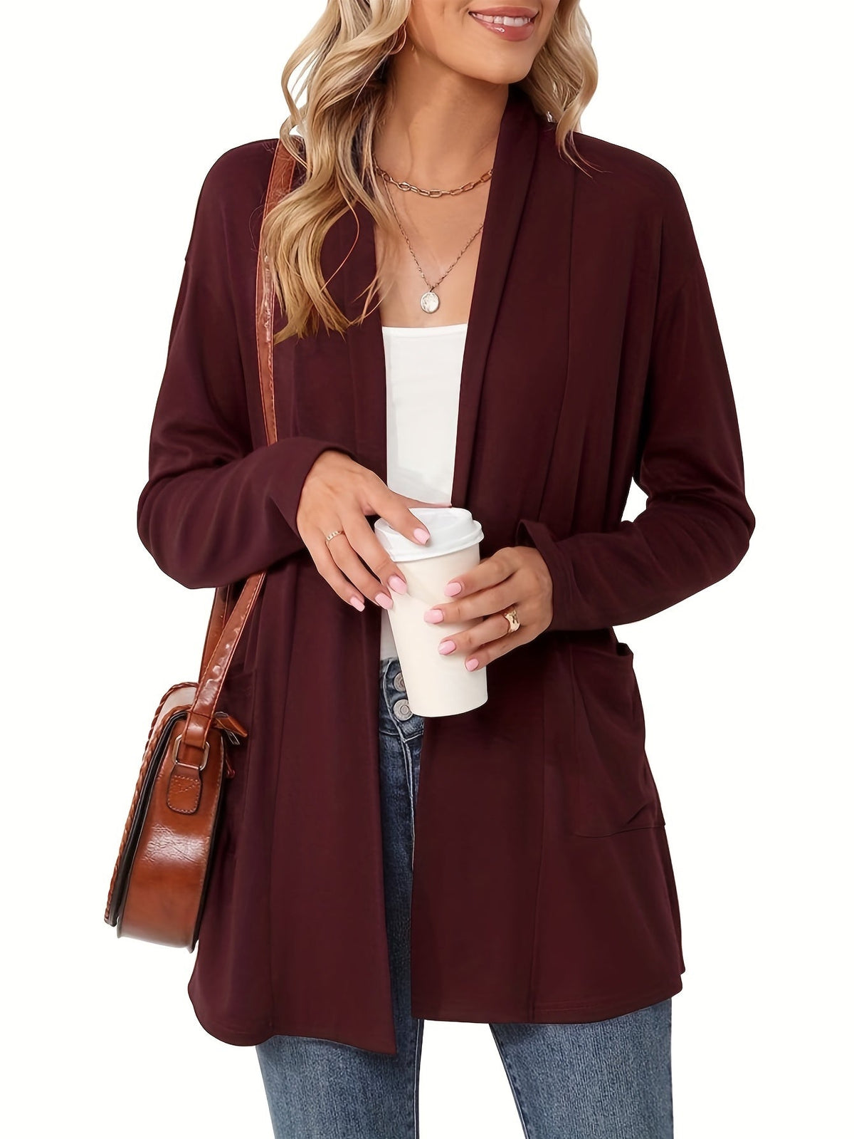 Gilet Long Femme Ouvert – Avec Poches