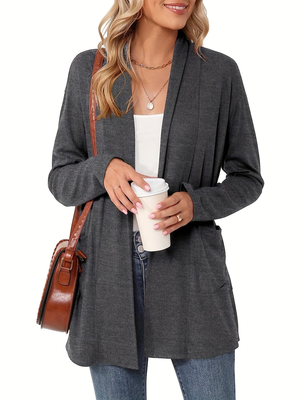 Gilet Long Femme Ouvert – Avec Poches