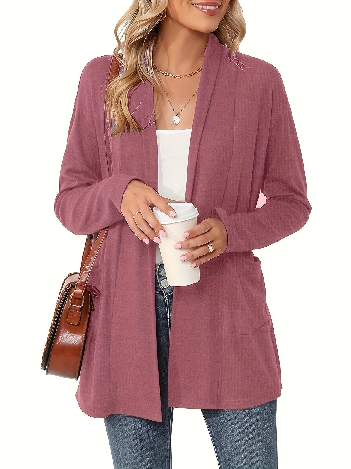 Gilet Long Femme Ouvert – Avec Poches