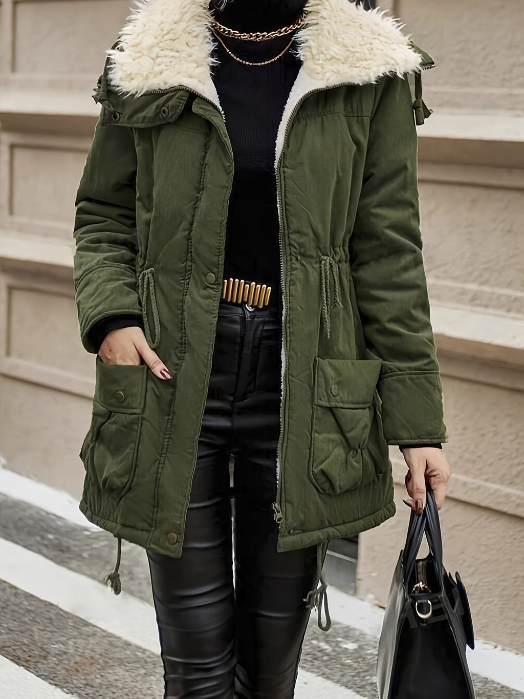 Parka Femme Doublée Fausse Fourrure – Taille Ajustable
